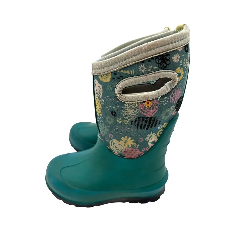 Bogs Neo-Classic Kids Sz: 10 Teal (READ) Floral Insulated Winter Boot 72577- 448
